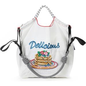 Ball&Chain Embroidery Tote Bag for Women with Shoulder Strapis a Great Gift for Women, Mom, Teachers, Friends, Bridesmaids (White)