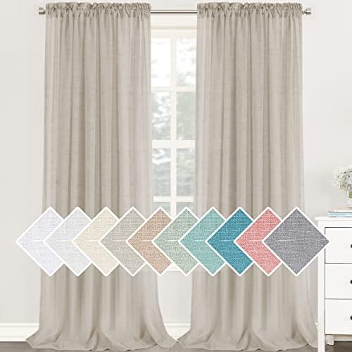H.VERSAILTEX Natural Linen Sheer Curtains for Bedroom 108 Inches Length 2 Panels Textured Woven Linen Window Drapes for Living Room Light Filtering Rod Pocket Curtains - Linen