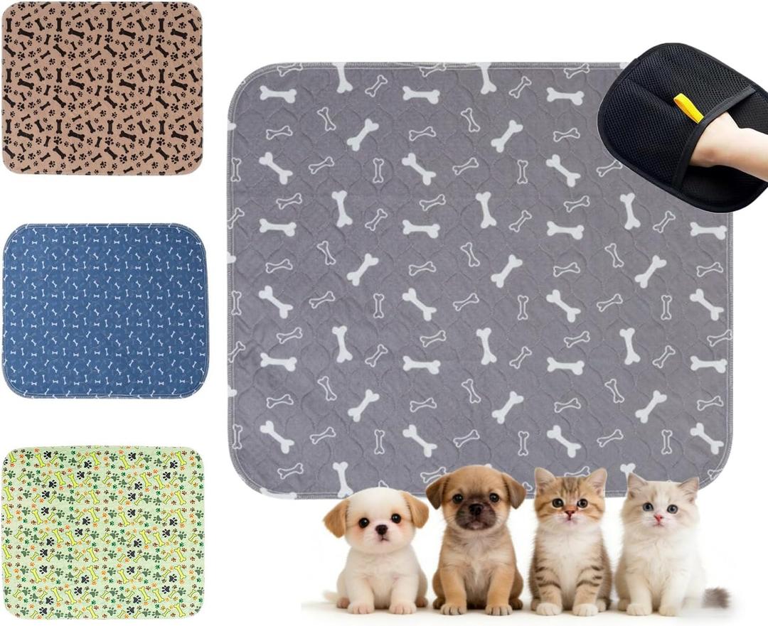 Puppy Pads with Pheromones, Washable Pee Pads for Dogs Potty Training, Reusable Dog Mat with Pet Hair Removal Gloves for Playpen, Crate, Whelping Box (Gray,L)