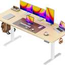 Huuger 63 x 28 Large Electric Standing Desk, Height Adjustable Computer Desk, 27.6" Deep Desktop, Stand up Gaming Office Table with 2 Hooks, 3 Preset Heights, for Home Office, Maple