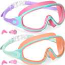Keary 2 Pack Kids Swim Goggles for 3-15 UV Protection Anti-Fog Pool Water Swimming Goggles For Boys Girls Youth Toddler (Pink & Orange)