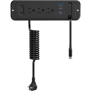 65W USB C Drawer Outlet, HEZI Furniture Recessed Power Strip Plug in 4 USB & (3) 15 Amp AC Outlets, Hidden Charging Station for Desktop ETL Listed.