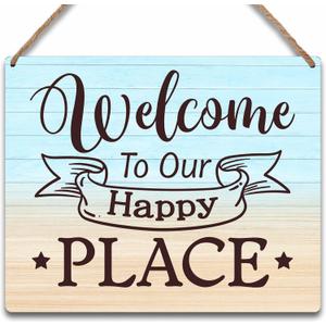 Welcome Beach Summer Wood Sign Decor, Welcome Sign for Front Door Hanging Wall Art, Coastal Beach Holiday Wall Art for Outdoor Bathroom (A24)