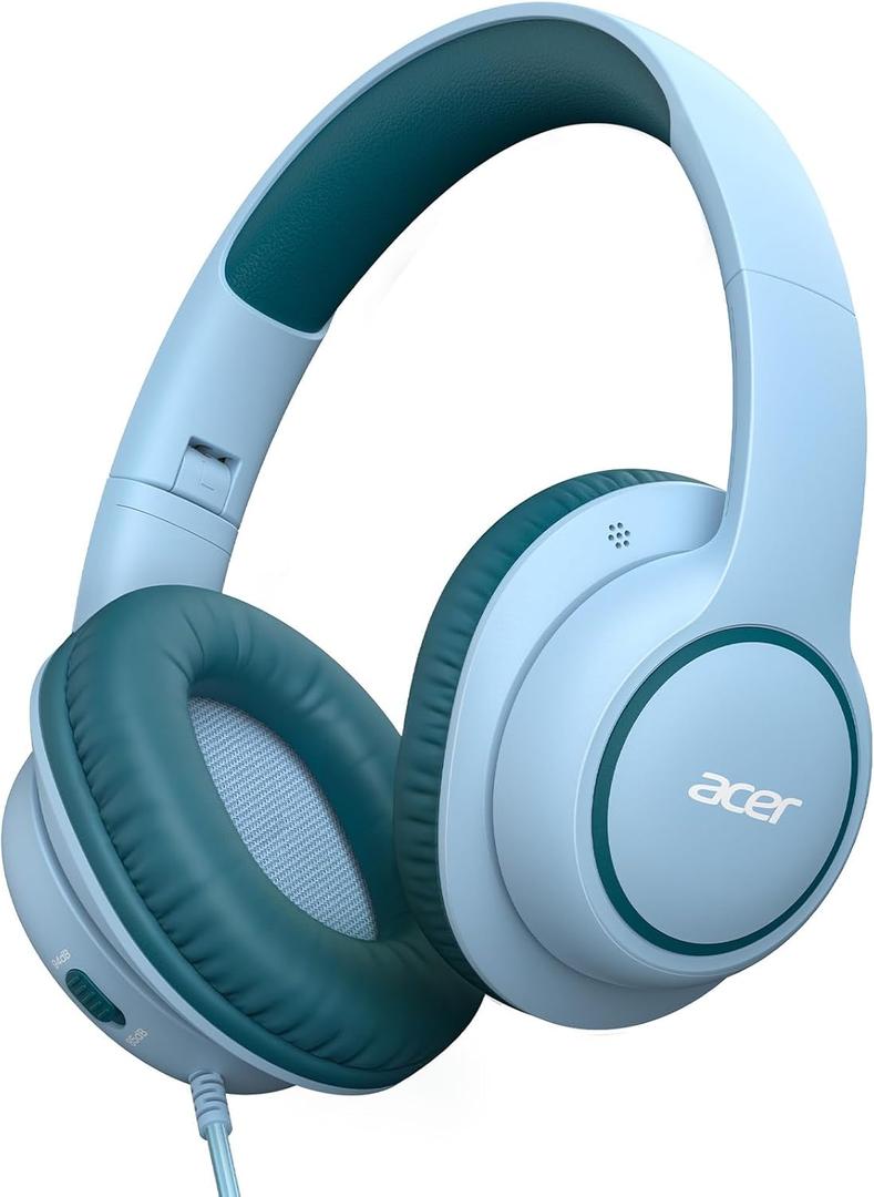 acer Kids Headphones Wired for School - Over Ear Design, 85/94dB Safe Volume Limit, 3.5mm Jack Foldable Headphones for Toddler Boys Girls Classroom Yoto Player Chromebook Travel Green