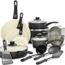 GreenLife 16 Piece Nonstick Cookware Set, Soft Grip Non-Toxic PFAS-Free Ceramic Pots & Pans, Dishwasher & Oven Safe, Frying, Sauce, Utensils, Glass Lids, Stay-Cool Handles, Wobble Free, Black & Cream