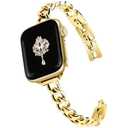 Newlibery Slim Gold Band Women Feminine Elegant Compatible with Apple Watch 42mm 44mm 45mm 46mm 49mm Adjustable Metal Strap Dressy Chain Bracelet for iWatch Series 10/9/8/7/6/5/4/3/2/1/SE/Ultra 1 2