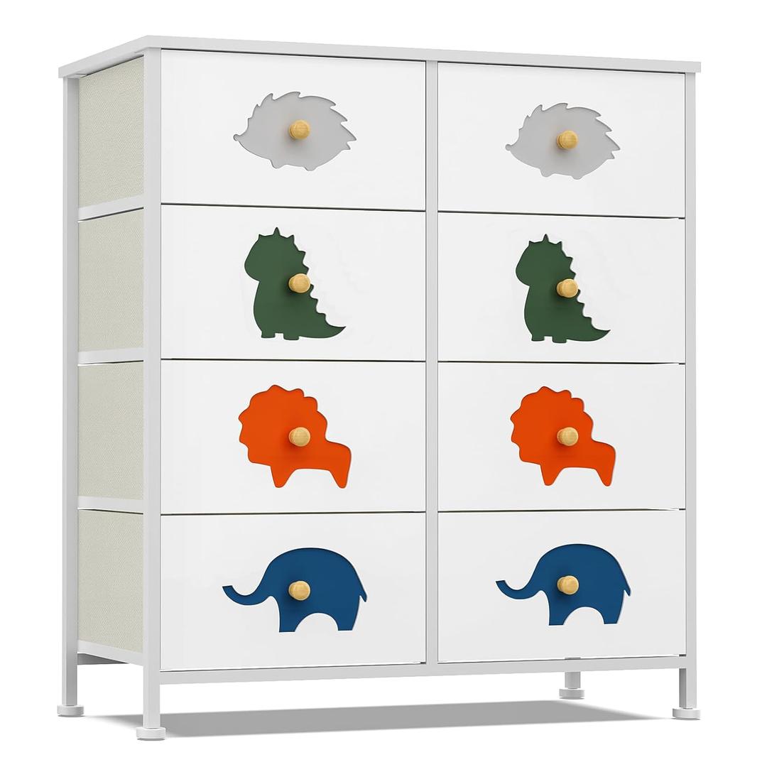 FRAPOW Kids Dresser for Bedroom, Baby Dresser with 8 Fabric Drawers Tall Storage Organizer for Toddler Child with Wood Top Metal Frame for Living Room, Nursery, Closet, Apartment (31.5"D x 11.7"W x 32.1"H (8 Drawers))
