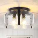 Black Semi Flush Mount Ceiling Light 15'', 3-Light Modern Farmhouse Glass Light Fixture, Dimmable Close to Ceiling Mount for Hallway, Kitchen Island, Entryway, Bedroom, Bathroom, Laundry Industrial