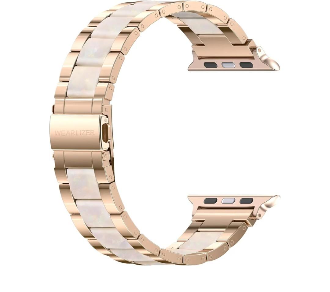 Wearlizer Compatible with Apple Watch Band 38/40/41/42mm Fashion Wristbands Womens, Stainless Steel + Resin Metal Replacement for iWatch Series 11 10 9 8 7 6 5 4 3 SE/Ultra 3 2 1-RoseGold/Colorful