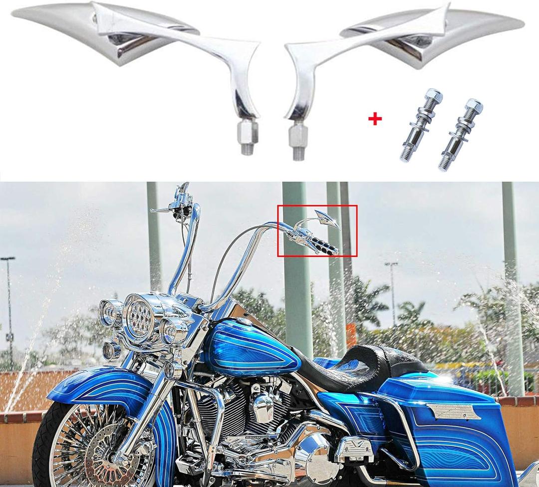 Chrome Motorcycle Blade Rear View Mirrors Compatible with Harley Road King Street Glide Softail Road Glide Electra Dyna Cruiser Bobber Chopper