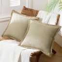 Phantoscope Pack of 2 Farmhouse Decorative Solid Throw Decorative Pillow Cover Burlap Linen Trimmed Tailored Edges, Oatmeal 20 x 20 inches, 50 x 50 cm