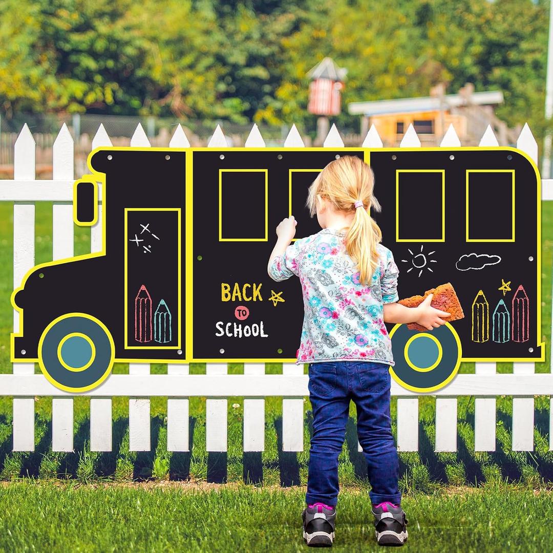 3 Pcs Giant Outdoor Chalkboard for Kids 47.25"x21.65" Inch Suitable Indoor and Outdoor Use, Weatherproof Large Black Chalkboard Panels for Wall Back to School Decorations(School Bus)
