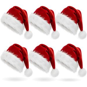 AOGU 6 Pack Plush Santa Hat Confortable Velvet Red Christmas Hat for Christmas Party Favors Fit for Adults and Kids