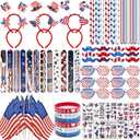146PCS 4th of July Accessories - Fourth of July Decoration Supplies Headband Bracelet Glasses Tattoo Sticker Necklace Flag American Patriotic USA Themed Party Favors Memorial Independence Day