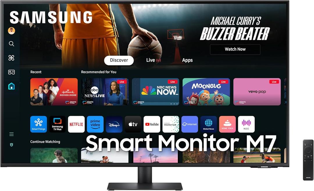SAMSUNG 43-Inch M7 (M70D) Series 4K UHD Smart Monitor, Speakers, HDR10, USB-C, Multiple Ports, Gaming Hub, SolarCell Remote, Vision Accessibility Tools, LS43DM702UNXGO, 2024, Black