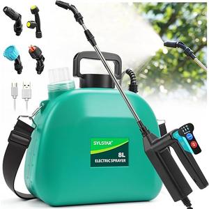 SYLSTAR Pressure Sprayer 8 Litres, Electric Plant Sprayer with 4 Mist Nozzles, USB Rechargeable Handle and Telescopic Rod, Three Spray Speeds, Garden Sprayer, Weed Sprayer & Water Sprayer