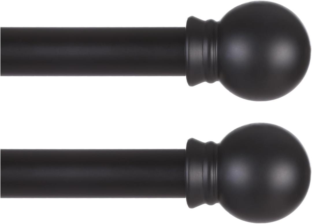 2 pack Black Curtain Rods for Windows 48 to 92 inch, Adjusts Length by Splicing, 5/8" Diameter Matte Black Small Curtain Rods for Bedroom, Living Room, Kitchen, Outdoor, Farmhouse