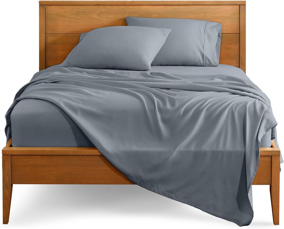 Bare Home Split Head Flex King Sheet Set - 1800 Ultra-Soft Microfiber Bed Sheets - Double Brushed - Deep Pockets - Easy Fit - 4 Piece Set - Bedding Sheets & Pillowcases (Steel Blue)