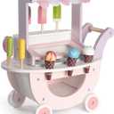 ROBUD Wooden Ice Cream Cart Toys for Kids, Toddlers Pretend Play Food Truck, Gift for Girls and Boys 3 Years & Up, Pink