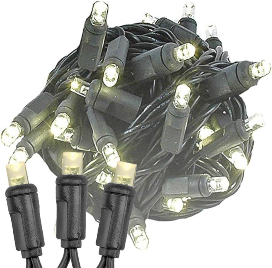 Novelty Lights 11ft Christmas String Lights, 50 Warm White LED Bulbs on Black Wire, 2.5" Spacing, Connectable Indoor Outdoor Commercial Grade Lighting for Holidays Patio Weddings