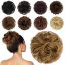 FESHFEN Human Messy Buns - 100% Human Hair Bun Real Scrunchies Hair Pieces Ponytail Extensions Wavy Tousled Updo Chignon Hairpieces for WomenLight Brown Mixed Blonde