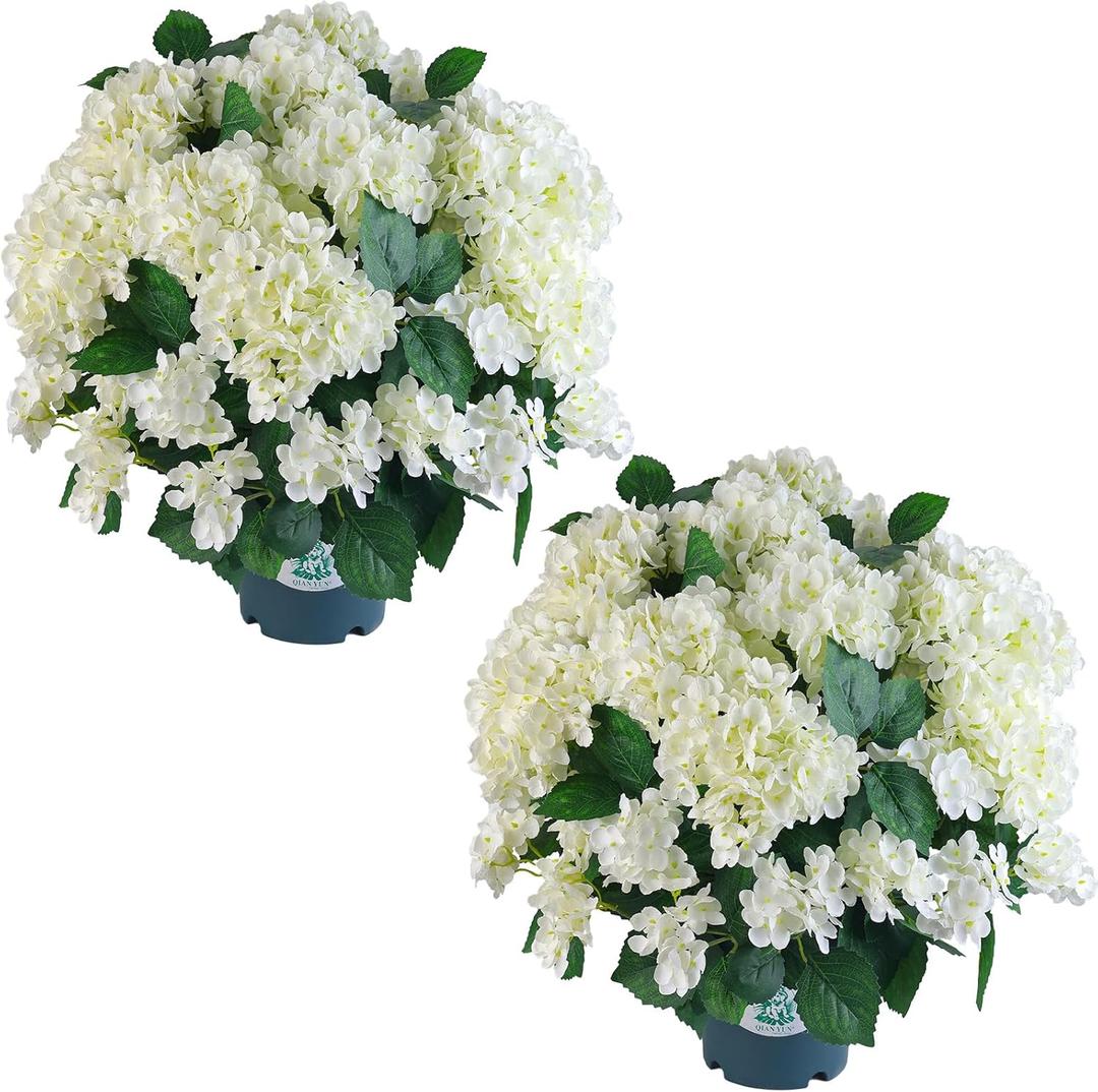 Artificial Hydrangea Bush 20 Inch Potted Faux Hydrangea Plant, UV Resistant Outdoor Hydrangea Artificial Plants for Front Porch, Garden, Patio & Indoor Decor