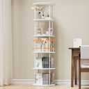 5 Tier Rotating Bookshelf, 360  Display Stackable Spinning Bookshelf Tower, Corner Bookshelf Tall Floor Standing Swivel Bookcase Narrow Storage Organizer for Bedroom, Living Room, White