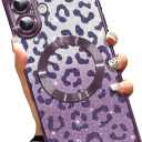 AIGOMARA Phone Case for iPhone 16 Plus [Compatible with MagSafe] Leopard Print Design Glitter Bling Case Shockproof Scratch-Resistant Soft TPU Cover for Women - Purple