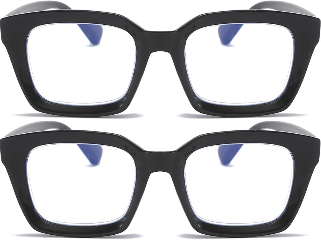 REAVEE 2 Pack Oprah Style Oversized Reading Glasses for Women Men Blue Light Blocking, Ladies Stylish Retro Square Large Computer Readers (Black/Black 1.0x)