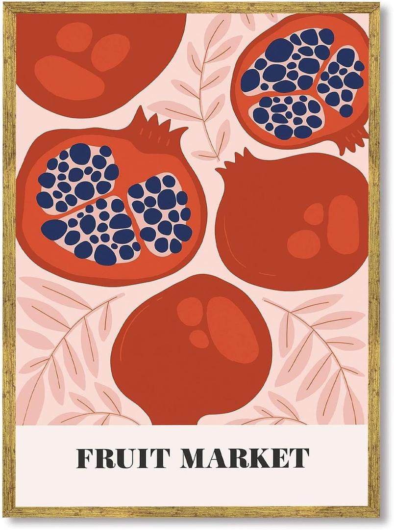 Framed Pomegranate Fruit Market Poster Canvas Print Art Boho Trendy Painting Wall Art Pictures Home DecorDecoration for KitchenLiving Room Wall Decoration Art Print (Gold Framed)