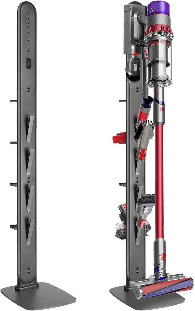 Haturi Premium Vacuum Stand for Dyson Gen5 V15 V12 V11 V10 V8 V7 V6, Metal Attachment Holder with 4 Hooks & 4 Shelves, Hidden Cord Design, Space-Saving Storage Organizer for Dyson Cordless Vacuums