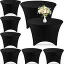 Preboun 8 Pack 60 Inch/ 5 FT Spandex Round Tablecloth Fitted Stretch Tablecloth Elastic Table Cover for Wedding Party Restaurant Banquet Cocktail and Halloween(Black)