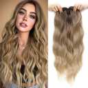 UDU Wavy Hair Topper for Women - 20" Brown Topper with Ombre Highlight Synthetic Wig Clip In Hair Piece for Thinning Hair, Adds Volume and Fringe Bang