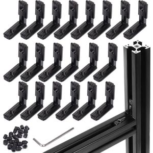 20pcs 2020 Extrusion 20 Series Corner Bracket Connector Black T-Slot L-Shape Interior Joint for Aluminum Profile Slot Connector Set 6mm with Screws&Wrench