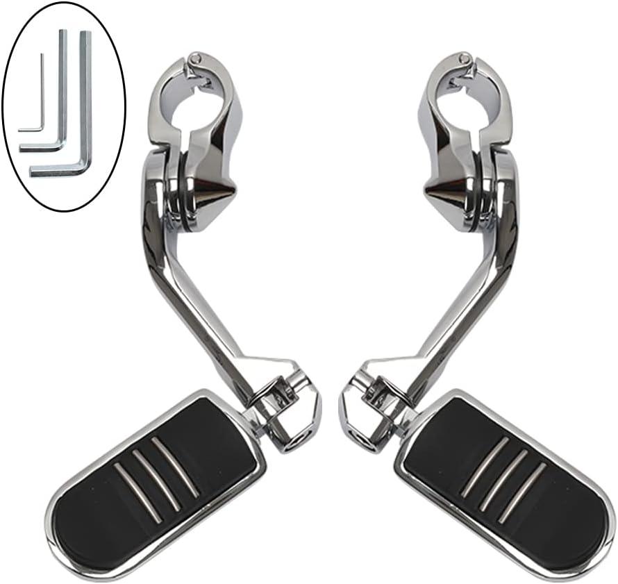 Motorcycle Highway Pegs Crash Bar Adjustable Foot Peg Compatible with Softail Sportster Electra Road Glide Road King Street Glide with 1.25" Engine Guard Chrome Long Angled