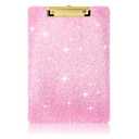 QFGasre Acrylic Glitter Clipboard, Sparkly Clip Board with Gold Clip A4 Letter Size 12.6 x 8.9 Inch Pink Clipboards for Teacher Classroom School Office Supplies Cute Desk Accessories, Pink