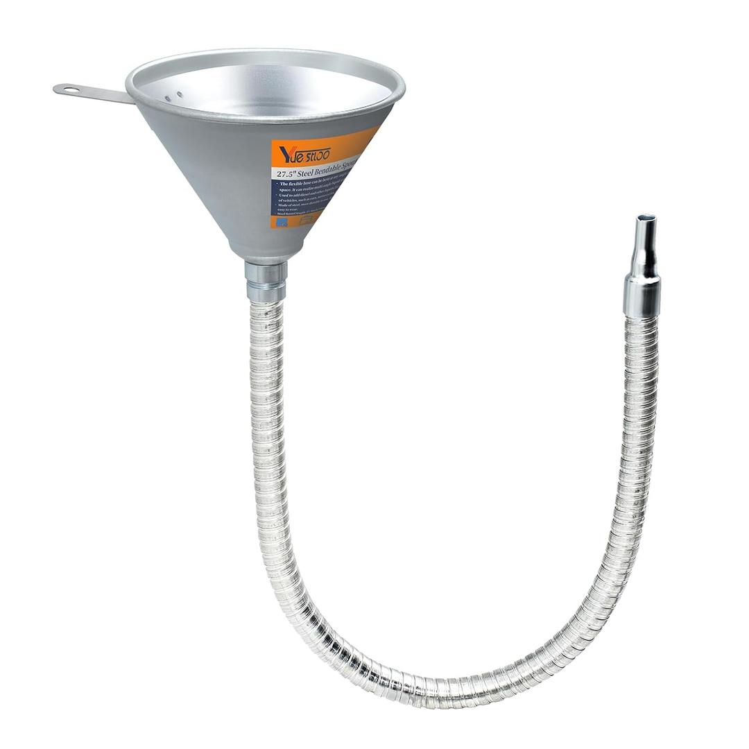 27.56" Steel Bendable Spout Funnel with Filter for All Automotive Oils, Metal Flexible Long Funnels for Automotive Use for Transmission Fluid, Diesel Fuel, and Other Liquids