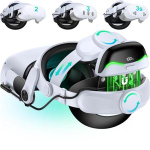 for Meta Quest 3/3s Head Strap with Battery - Magnetic & Extended 3H & Digital Display, Double Dials, Quick-Switch Reality Mode, Comfort VR Headset Strap for Oculus Quest 2, MQ4000
