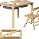 FUNLIO Foldable Wooden Sensory Table with 2 Bins & 1 Foldable Chair for Toddlers, Kids Sensory Table with Anti-Warping Plywood Lid, Indoor/Outdoor Play Sand and Water Set, CPC Certified