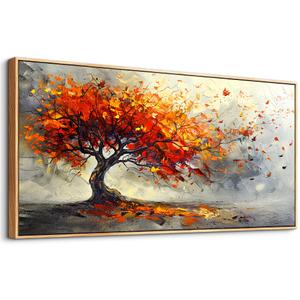 Wapluam Panoramic Landscape Textured Wall Painting Canvas Wall Art For Living Room Large Wall Decor For Bedroom Abstract Tree Pictures Office Decor Modern Room Home Decoration Wood Framed