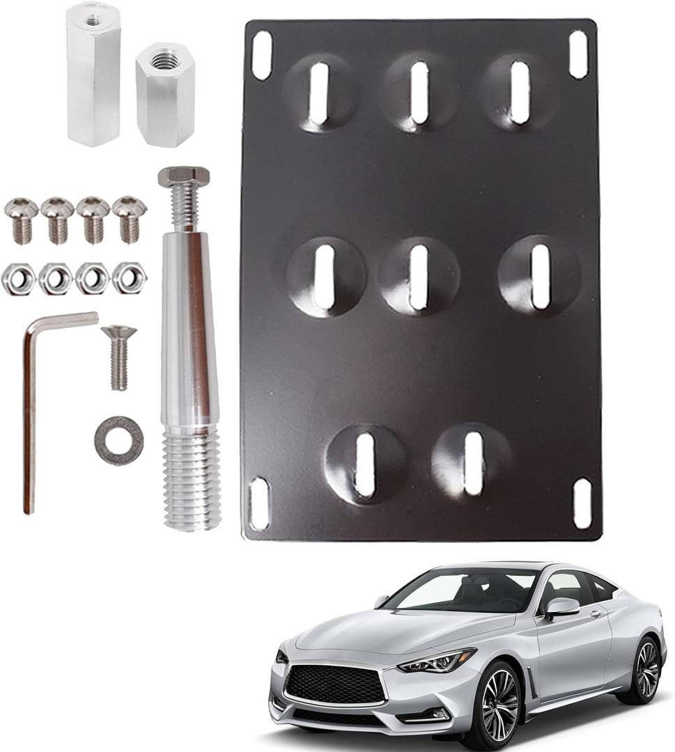 License Plate Holder Front Bumper License Plate Tow Hook Mount Bracket Replacement for G37 Q50 Q60