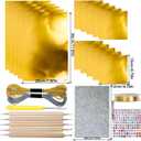 15pcs Gold Craft Foil Sheets, Gold Foil Sheets for Embossing, Decorative Metal Sheet Embossing Tools for Painting Gilding Crafting Decoration,with 2 Rolls Wire, (Gold Set)