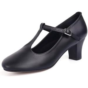 ARCLIBER Character Shoes for Women PU Leather T Strap 2.3" Dance Heels for Ballroom Salsa Tango, Size: 6.5
