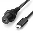 OBVIS USB Type C 3.0 Male to Female Flush Mount Cable Waterproof Kit Accessories Car Dash Panel Mount Adapter Converter Extension Extender for Car Boat Motorcycle Motorbike 1 Feet 0.3 Meter