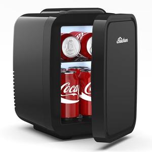 BEICHEN Mini Fridge, 4 Liter/6 Can Portable Refrigerator for Bedroom Office Dorm Car– Fast Cooling, Low Noise, 100-125V AC/5-12V USB Small Compact Refrigerator for Skincare, Food, Drinks (Black)