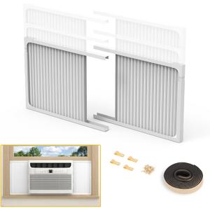 Window Air Conditioner Side Panels with Frame,Adjustable Extra Wide Air Conditioner Side Panels Fits Most 5,000-14,000 BTU Window AC Units,Window AC Side Panel Curtain Kit,2 Pack