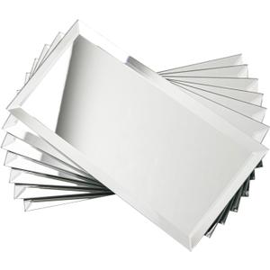 Peel and Stick Mirror Tiles, 4x8 Inch Beveled Mirror Subway Tiles for Kitchen Backsplash Bathroom Wall 26 Pcs (Silver)