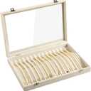 Frebeauty 15 Hooks Necklace Tray Velvet Neckalce Organizer with Clear Lid Lockable Necklace Holder Box Jewelry Organizer for Pendants Chains Necklace Jeweley Tray for Women Girls(Beige)