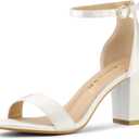 Allegra K Women's Satin Open Toe Ankle Strap Chunky Heels Sandals (6.5, White)