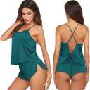 Ekouaer Silk Pajamas Set for Women Satin Backless Lingerie Pjs Cami Top and Shorts Nightwear (Medium, Blue Green)